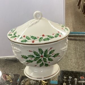 Lenox Holiday Holly Lidded Bowl